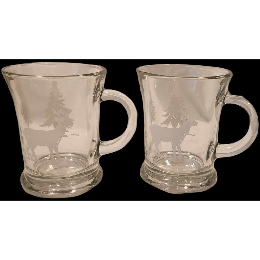 Anchor Hocking Etched Holiday glass mug set
